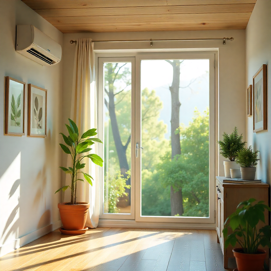 Modern eco-friendly air conditioning unit in residential setting